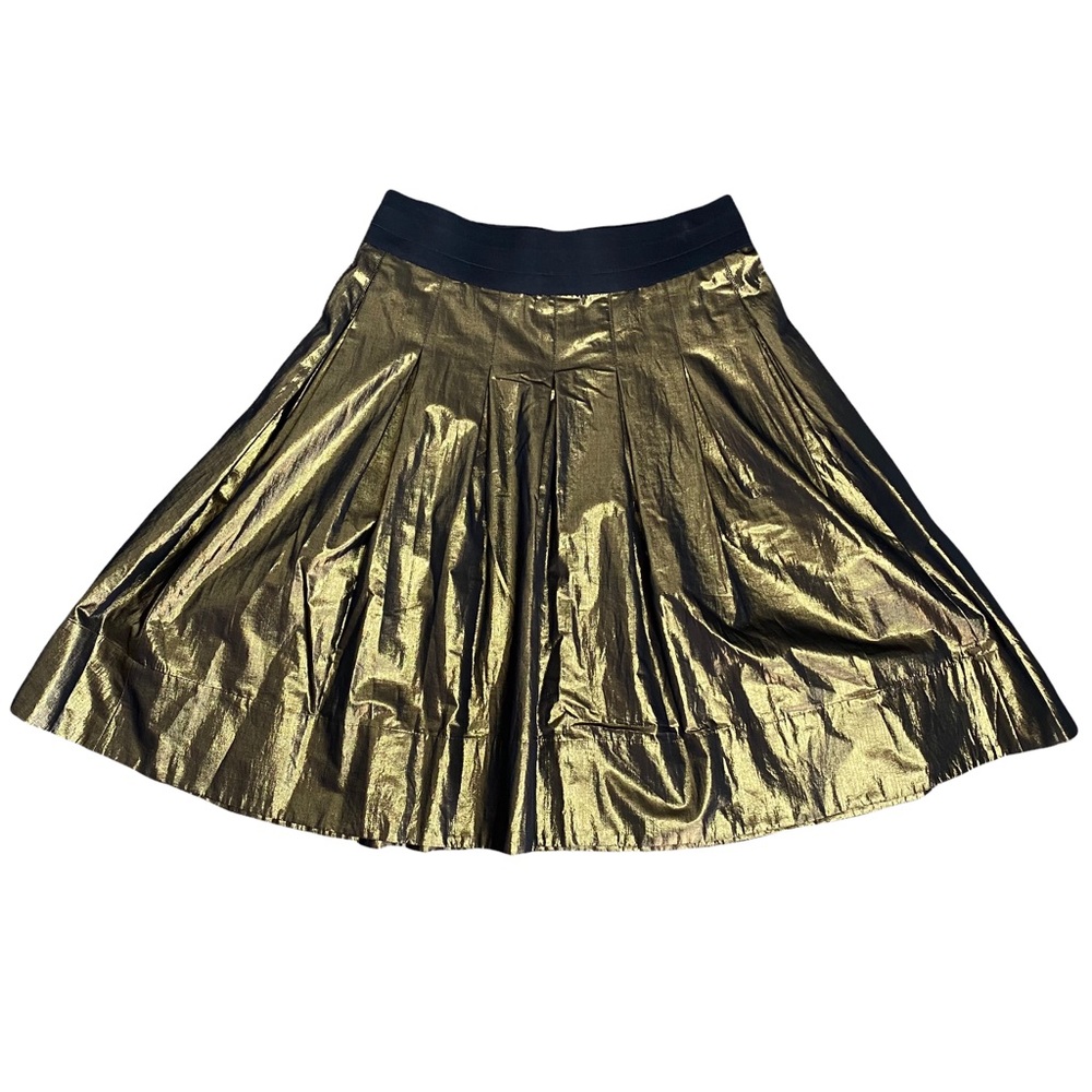DKNY Metallic Gold Pleated A-Line Skirt